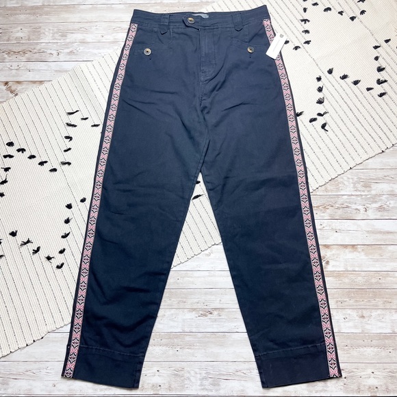 Anthropologie Tapered Embroidered Side Stripe Pants Grey Black Size 2 NWT - Picture 3 of 10